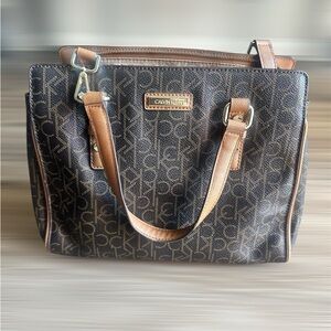 Calvin Klein Black and Tan Monogram Tote